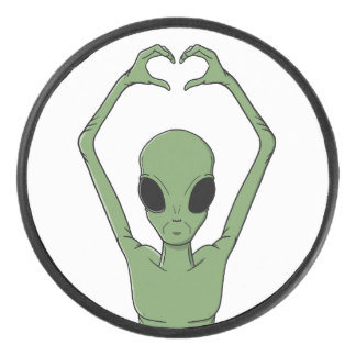 Alien Heart Pose Hockey Puck