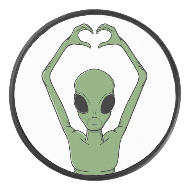Alien Heart Pose Hockey Puck (Front)