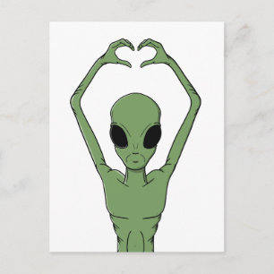 Alien Heart Pose Holiday Postcard