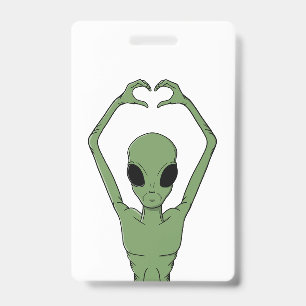 Alien Heart Pose ID Badge
