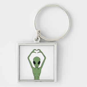 Alien Heart Pose Key Ring