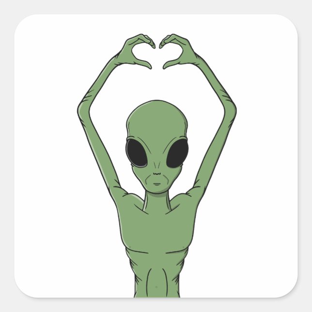 Alien Heart Pose Square Sticker (Front)