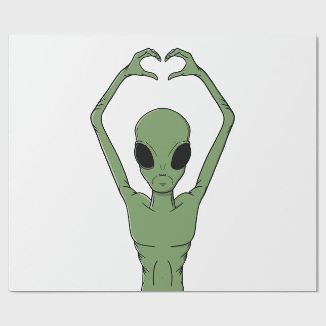 Alien Heart Pose Wrapping Paper (Flat)