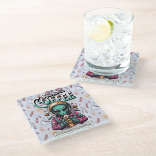 Alien Here for the Coffee Glass Coaster