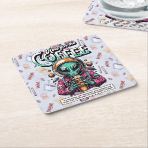Alien Here for the Coffee Square Paper Coaster