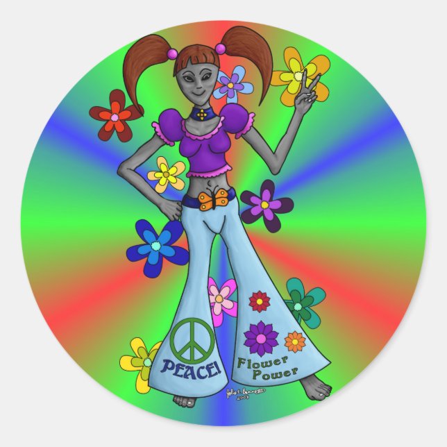 Alien Hippy Round Classic Round Sticker (Front)