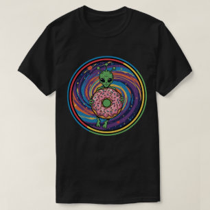 Alien Holding Giant Doughnut - Cosmic Sweet Treat T-Shirt