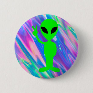 alien hologram 6 cm round badge