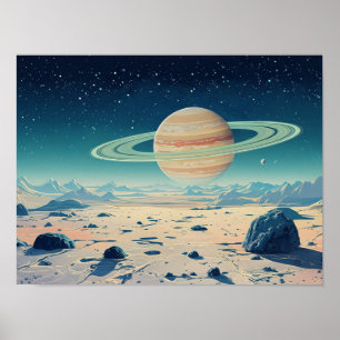 Alien Horizon: Saturn-Inspired Planetary Landscape Poster