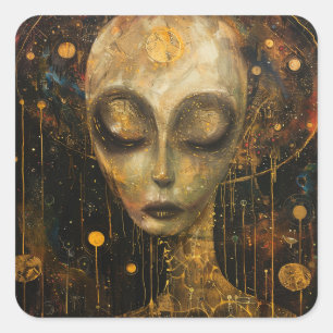 Alien in a Klimt Style Square Sticker