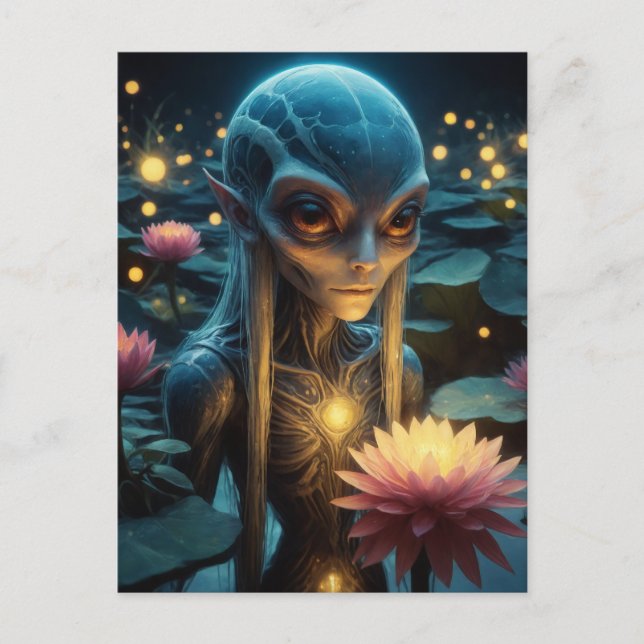 Alien in a Lotus Pond Postcard (Front)