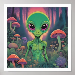 Alien in a Mushroom Forest Poster