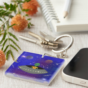 Alien in a Spaceship Wearing a New Mexico t-shirt Key Ring