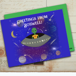  Alien in a Spaceship Wearing a New Mexico t-shirt Postcard