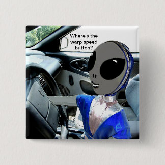 Alien in Car - 15 Cm Square Badge