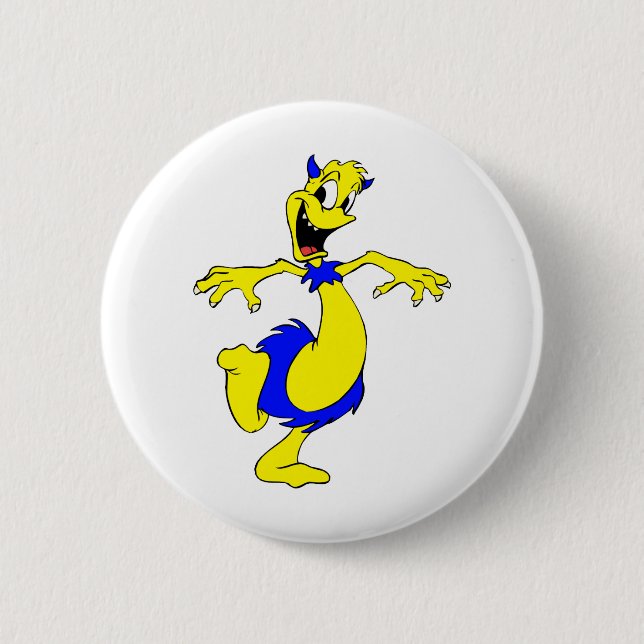 Alien in furry skirt 6 cm round badge (Front)