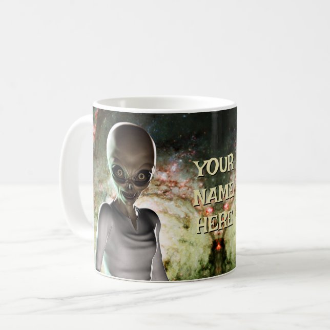 Alien in galaxy. Personalised Coffee Mug (Front Left)