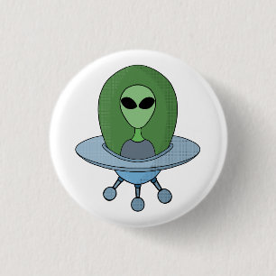 Alien in his little spaceship 3 cm round badge