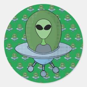 Alien in his little spaceship classic round sticker