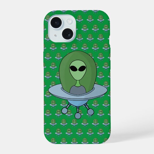 Alien in his little spaceship iPhone 15 case (Back)