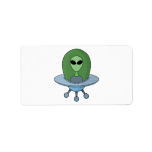 Alien in his little spaceship label
