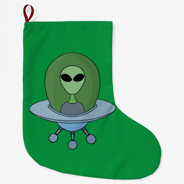 Alien in his little spaceship large christmas stocking (Front)