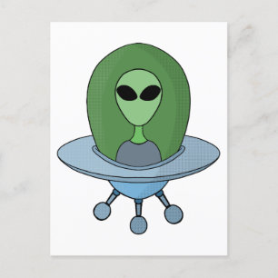 Alien in his little spaceship postcard