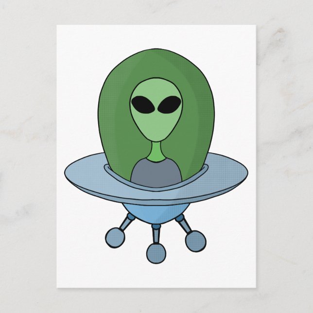 Alien in his little spaceship postcard (Front)