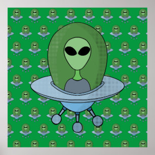 Alien in his little spaceship poster