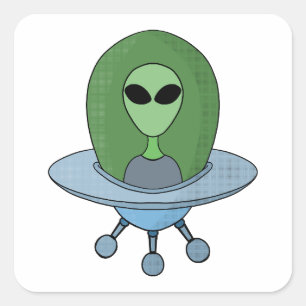 Alien in his little spaceship square sticker