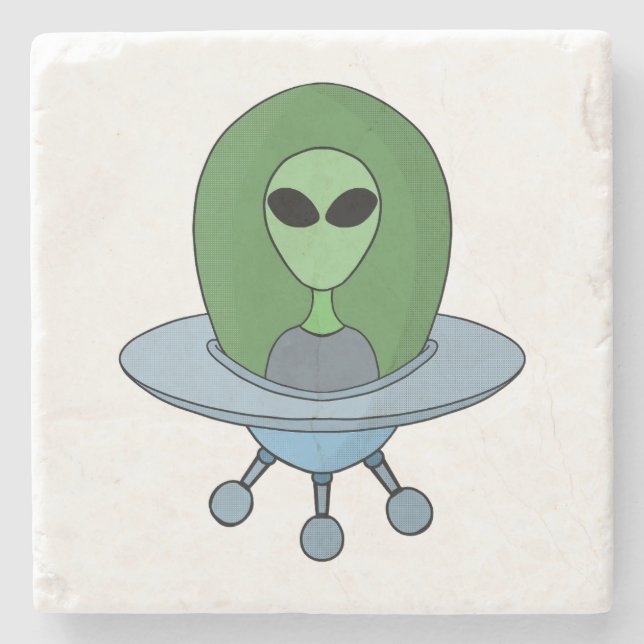 Alien in his little spaceship stone coaster (Front)