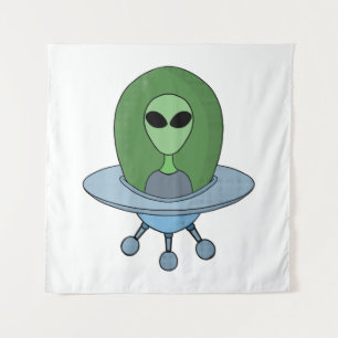 Alien in his little spaceship tapestry
