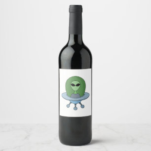 Alien in his little spaceship wine label