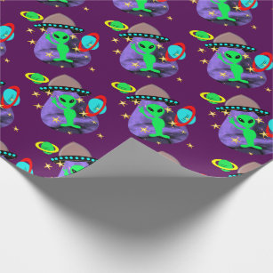 Alien In Outer Space fun Kids Cute Party Wrapping Paper