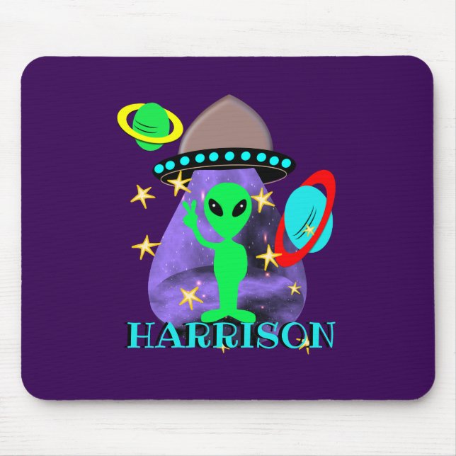 Alien In Outer Space fun Kids Personalised Mouse Pad (Front)