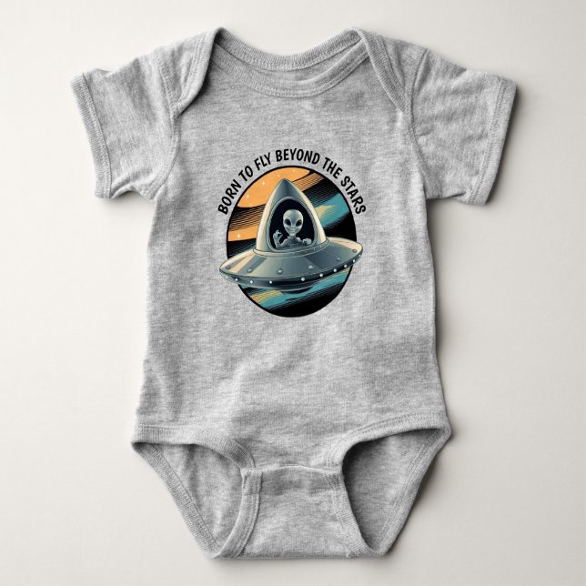Alien in Spaceship Baby Bodysuit (Front)