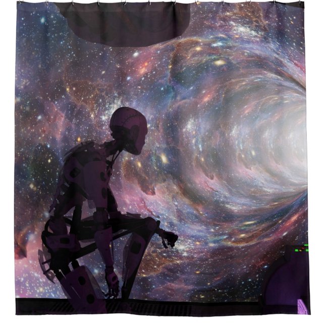 Alien in spaceship shower curtain (Front)