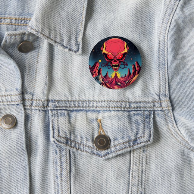 alien invasion  6 cm round badge (In Situ)