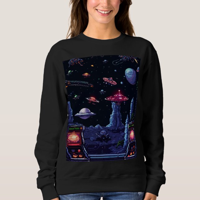 Alien Invasion Arcade Sweatshirt – Retro Pixel Art (Front)