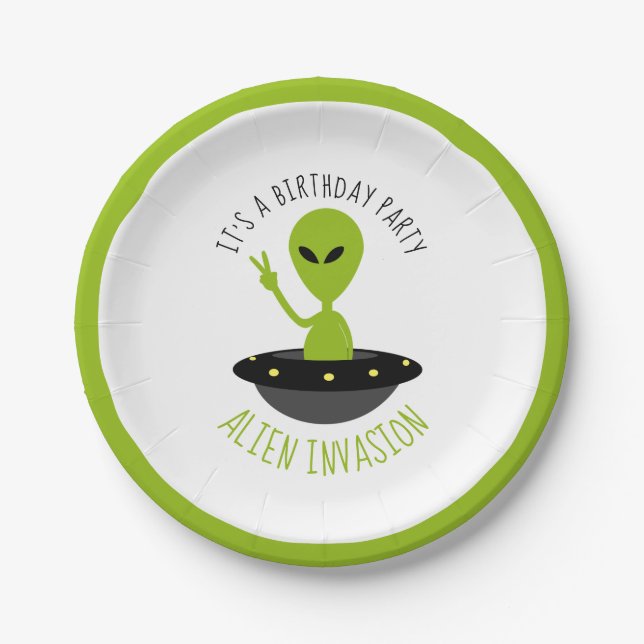 Alien Invasion, Birthday Paper Plate (Front)