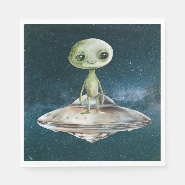 Alien Invasion Outer Space Birthday Napkin (Front)