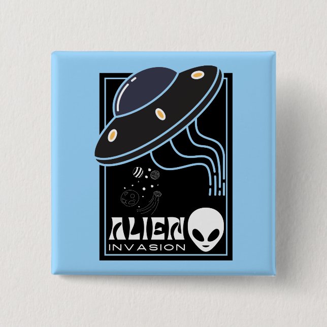 Alien Invasion UFO space galaxy 15 Cm Square Badge (Front)