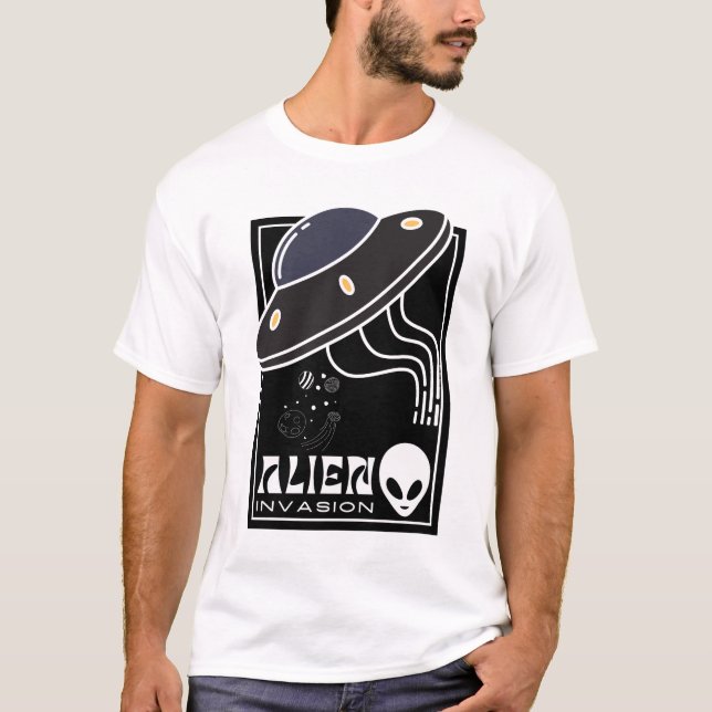 Alien Invasion UFO space galaxy T-Shirt (Front)