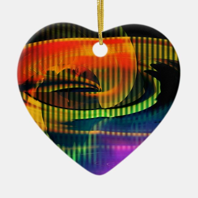 Alien Landscape Rainbow Abstract Ceramic Ornament (Front)