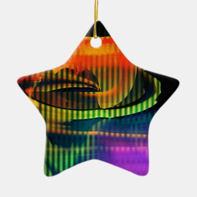 Alien Landscape Rainbow Abstract Ceramic Tree Decoration (Front)