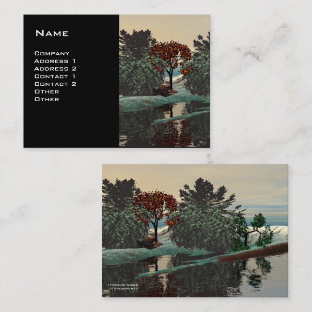 ALIEN LANDSCAPE,TREES LAGOON HYPERION Sci Fi Black Business Card (Front/Back)