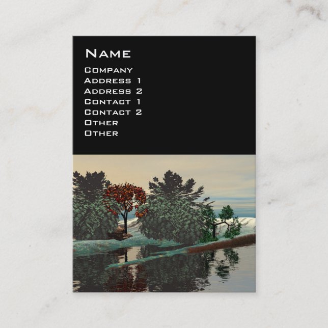 ALIEN LANDSCAPE,TREES LAGOON HYPERION Sci Fi Black Business Card (Front)