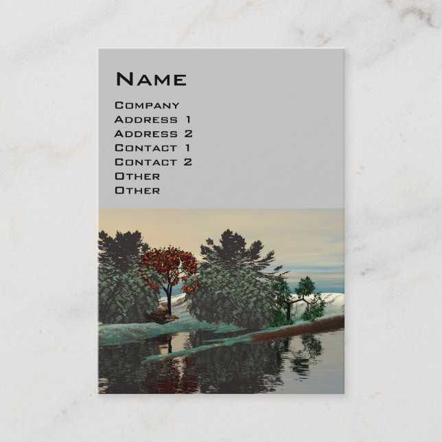 ALIEN LANDSCAPE,TREES LAGOON HYPERION Sci Fi Grey Business Card (Front)