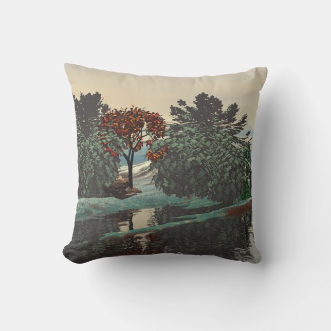 ALIEN LANDSCAPE,TREES,LAGOON HYPERION Sci Fi Outdoor Cushion (Front)
