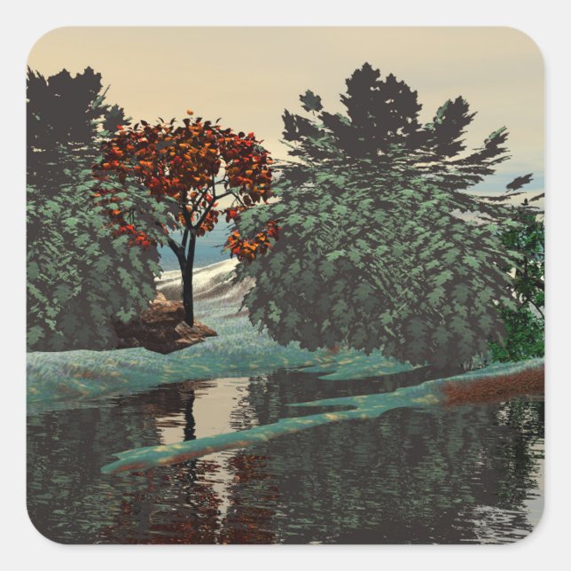ALIEN LANDSCAPE,TREES,LAGOON HYPERION Sci Fi Square Sticker (Front)